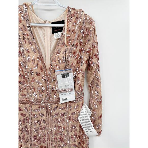 Mac Duggal 5002 Rose Gold Floral Pink Front Slit Beaded Sequin Gown 8 NWT - Picture 6 of 6